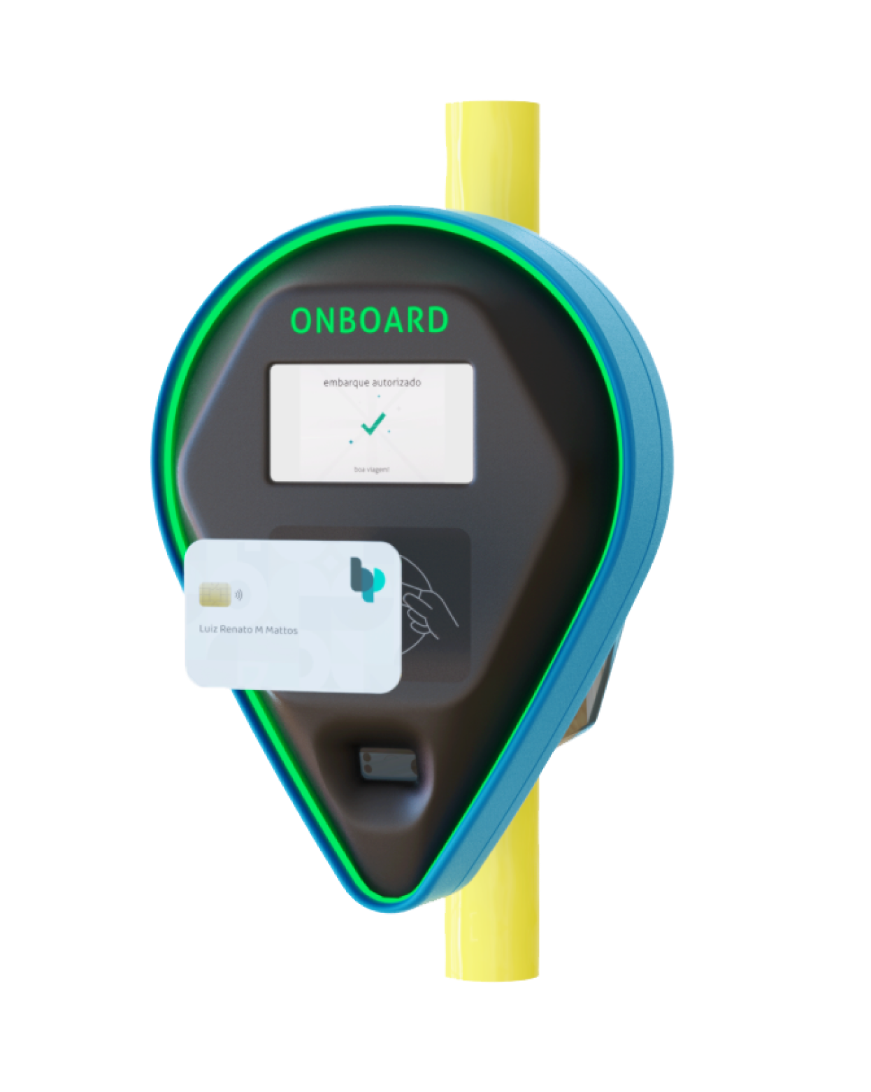 DBD com sua borda em verde sinalizando sucesso ao realizar a leitura de um cartão que está próximo ao seu leitor